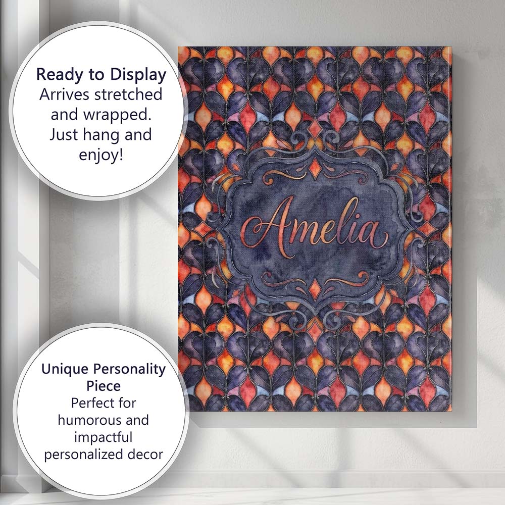 Personalised Name Warm Abstract Floral Tile Custom  Bespoke Interior Contemporary Canvas Wall Art Print Decor Picture Ready to Hang