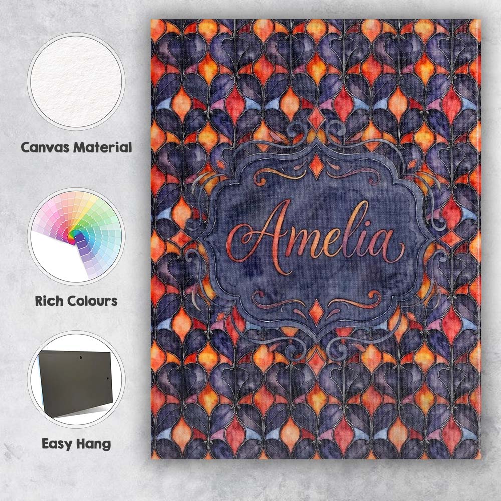 Personalised Name Warm Abstract Floral Tile Custom  Bespoke Interior Contemporary Canvas Wall Art Print Decor Picture Ready to Hang