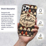 Classic Art Deco Geometric Floral Red and Black Custom Name Protective Phone Case Mobile Cover Durable Everyday Smartphone Shock Resistant