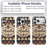 Classic Art Deco Geometric Floral Red and Black Custom Name Protective Phone Case Mobile Cover Durable Everyday Smartphone Shock Resistant