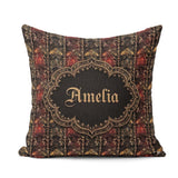 Custom Name Dark Gothic Ornamental Red Gold and Charcoal Pattern Square Filled Cushion Throw Pillow Sofa Bed Home Decor Zip Washable UK Made