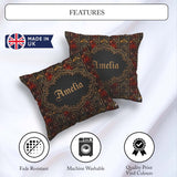 Custom Name Dark Gothic Ornamental Red Gold and Charcoal Pattern Square Filled Cushion Throw Pillow Sofa Bed Home Decor Zip Washable UK Made