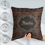Custom Name Dark Gothic Ornamental Red Gold and Charcoal Pattern Square Filled Cushion Throw Pillow Sofa Bed Home Decor Zip Washable UK Made