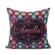 Custom Name Vibrant Art Nouveau Stained Glass Pink Blue Seamless Square Filled Cushion Throw Pillow Sofa Bed Home Decor Zip Washable UK Made
