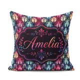 Custom Name Vibrant Art Nouveau Stained Glass Pink Blue Seamless Square Filled Cushion Throw Pillow Sofa Bed Home Decor Zip Washable UK Made