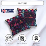 Custom Name Vibrant Art Nouveau Stained Glass Pink Blue Seamless Square Filled Cushion Throw Pillow Sofa Bed Home Decor Zip Washable UK Made