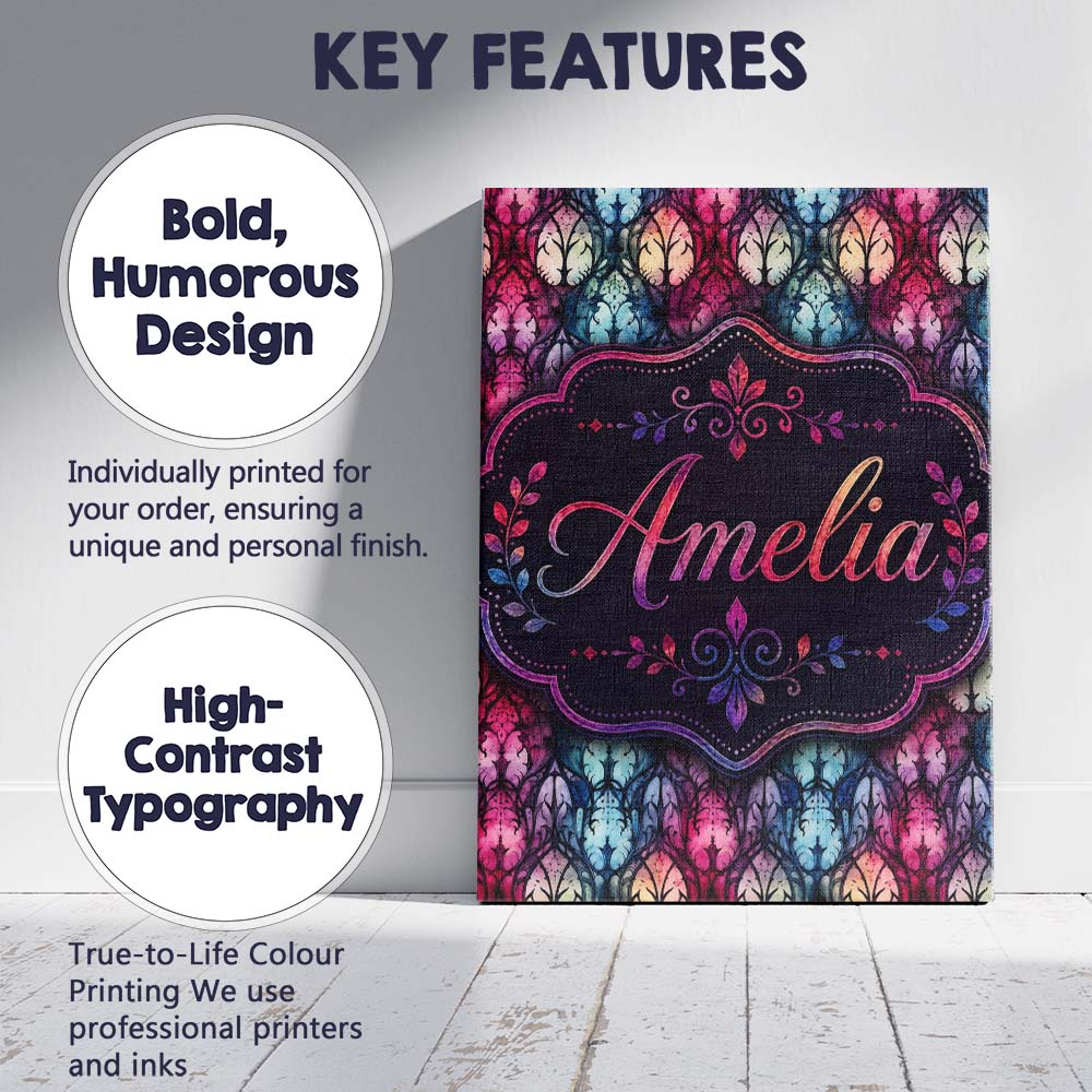 Personalised Name Vibrant Nouveau Custom Stylish Home Interior Premium Decorative Design Canvas Wall Art Print Decor Picture Ready to Hang