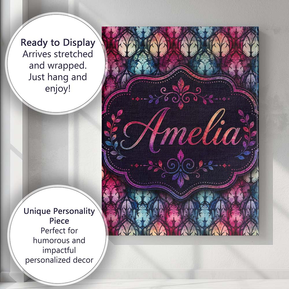 Personalised Name Vibrant Nouveau Custom Stylish Home Interior Premium Decorative Design Canvas Wall Art Print Decor Picture Ready to Hang