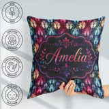 Custom Name Vibrant Art Nouveau Stained Glass Pink Blue Seamless Square Filled Cushion Throw Pillow Sofa Bed Home Decor Zip Washable UK Made