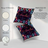 Custom Name Vibrant Art Nouveau Stained Glass Pink Blue Seamless Square Filled Cushion Throw Pillow Sofa Bed Home Decor Zip Washable UK Made