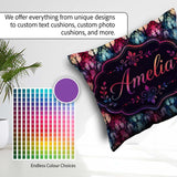 Custom Name Vibrant Art Nouveau Stained Glass Pink Blue Seamless Square Filled Cushion Throw Pillow Sofa Bed Home Decor Zip Washable UK Made