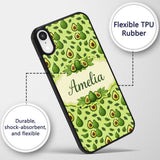 Dark Avocado Leaf Seamless Pattern Printed Design Custom Name Protective Phone Case Mobile Cover Durable Everyday Smartphone Shock Resistant