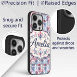 Watercolor Floral Damask Soft Blue Printed Design Custom Name Protective Phone Case Mobile Cover Durable Everyday Smartphone Shock Resistant