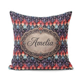 Custom Name Elegant Gothic Floral Motif Red Blue Purple Seamless Square Filled Cushion Throw Pillow Sofa Bed Home Decor Zip Washable UK Made