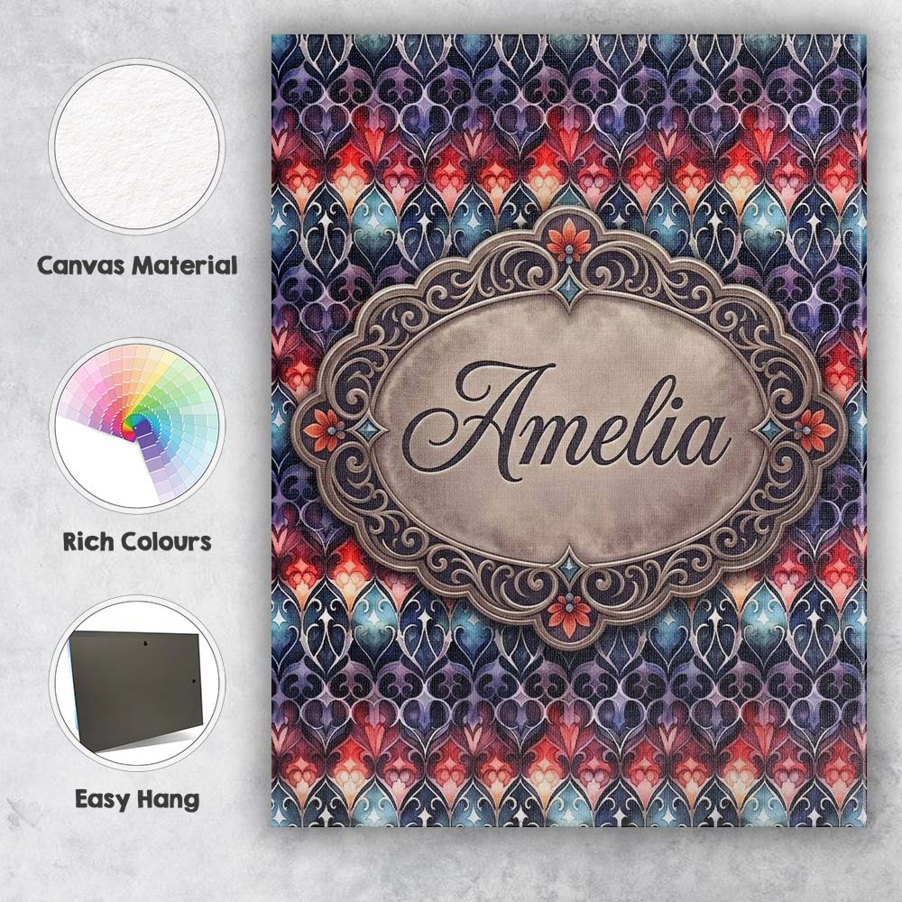 Personalised Name Elegant Gothic Floral Custom  Unique Gift Idea Modern Room Accent Canvas Wall Art Print Decor Picture Ready to Hang