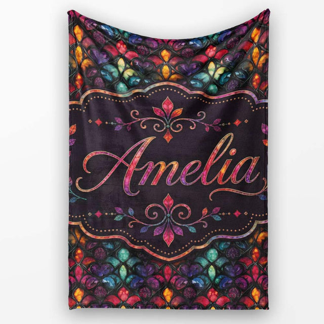 Rich Jewel Tone Abstract Floral Tile Pattern Seamless Pattern Lovely  Personalised Custom Name Super Soft Fleece Blanket Bed Sofa Throw