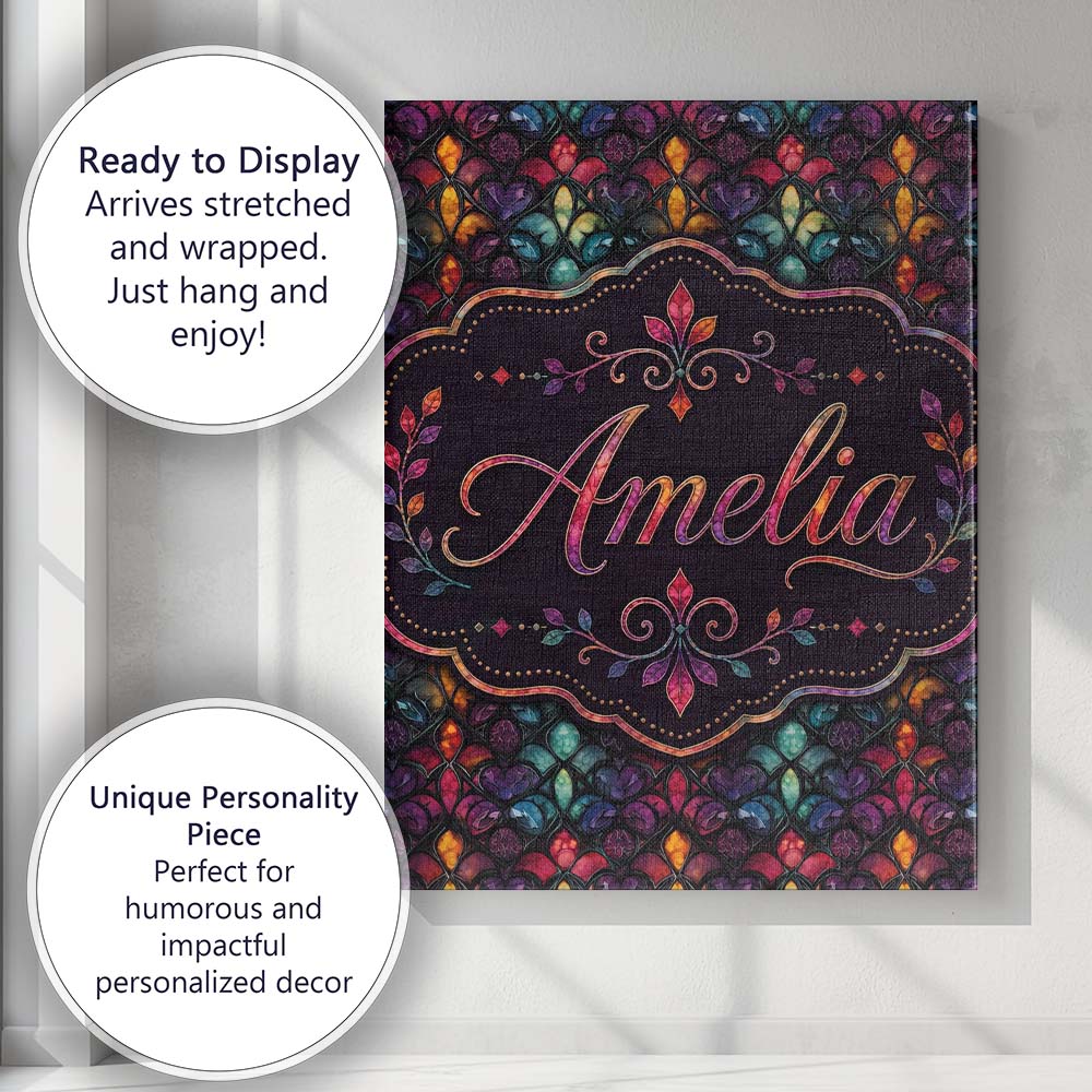 Personalised Name Rich Jewel Tone Abstract Custom  Unique Gift Idea Elegant Feature Canvas Wall Art Print Decor Picture Ready to Hang