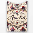 Vintage Floral Damask Red and Purple on Cream Seamless Pattern  Personalised Custom Name Super Soft Fleece Blanket Bed Sofa Throw