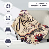 Vintage Floral Damask Red and Purple on Cream Seamless Pattern  Personalised Custom Name Super Soft Fleece Blanket Bed Sofa Throw