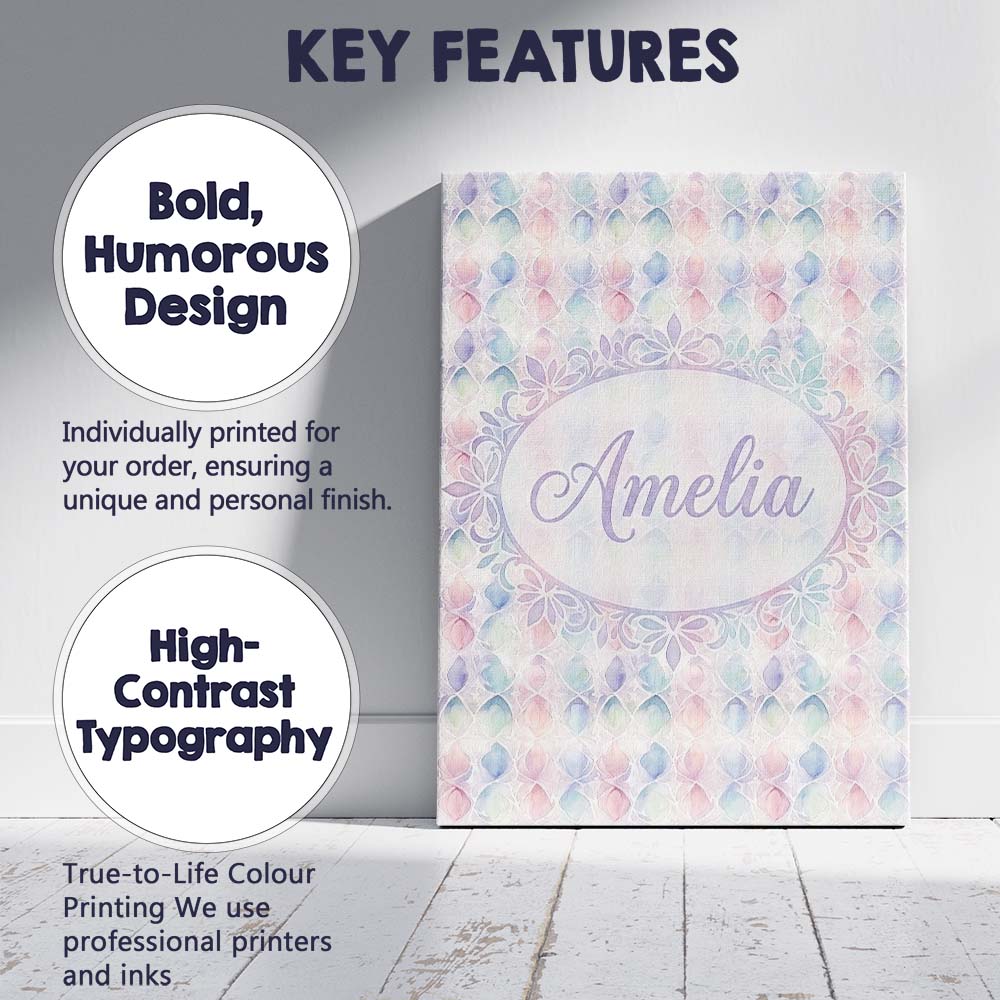Personalised Name Soft Pastel Geometric Custom  Modern Room Accent Elegant Feature Canvas Wall Art Print Decor Picture Ready to Hang