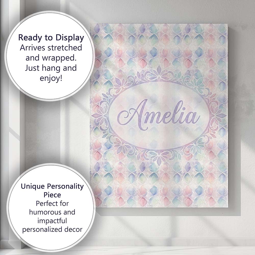 Personalised Name Soft Pastel Geometric Custom  Modern Room Accent Elegant Feature Canvas Wall Art Print Decor Picture Ready to Hang