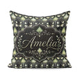 Custom Name Dark Botanical Art Nouveau Green and Black Seamless Square Filled Cushion Throw Pillow Sofa Bed Home Decor Zip Washable UK Made