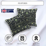 Custom Name Dark Botanical Art Nouveau Green and Black Seamless Square Filled Cushion Throw Pillow Sofa Bed Home Decor Zip Washable UK Made