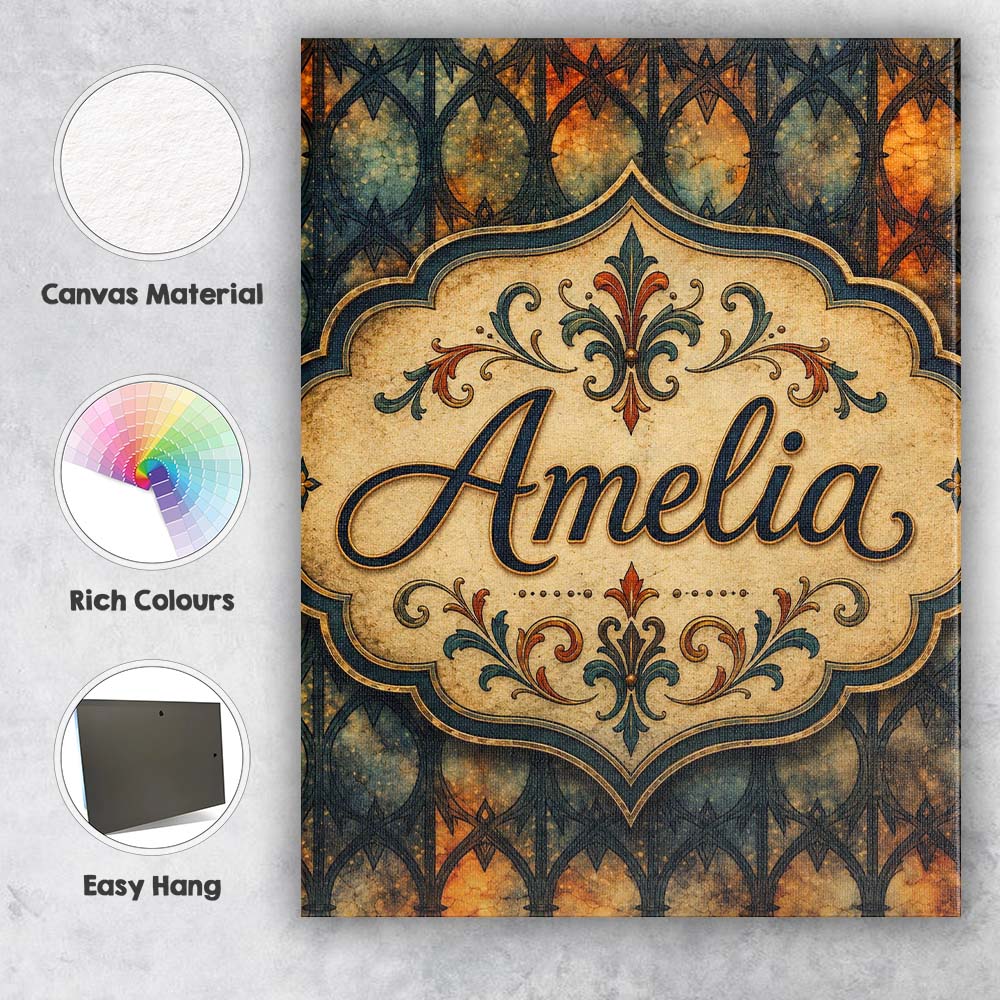 Personalised Name Gothic Stained Glass Arch Custom  Bespoke Interior Contemporary Canvas Wall Art Print Decor Picture Ready to Hang