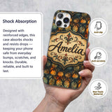 Gothic Stained Glass Arch Warm Orange and Teal Custom Name Protective Phone Case Mobile Cover Durable Everyday Smartphone Shock Resistant