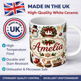 Personalized Custom Name Cute Christmas Wreath Snowman Gingerbread Cookies Tree Seamless 11oz Ceramic Coffee Tea Mug White Large Handle