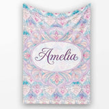 Pastel Art Nouveau Floral Soft Pink and Blue Seamless Pattern Lovely  Personalised Custom Name Super Soft Fleece Blanket Bed Sofa Throw