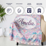 Pastel Art Nouveau Floral Soft Pink and Blue Seamless Pattern Lovely  Personalised Custom Name Super Soft Fleece Blanket Bed Sofa Throw