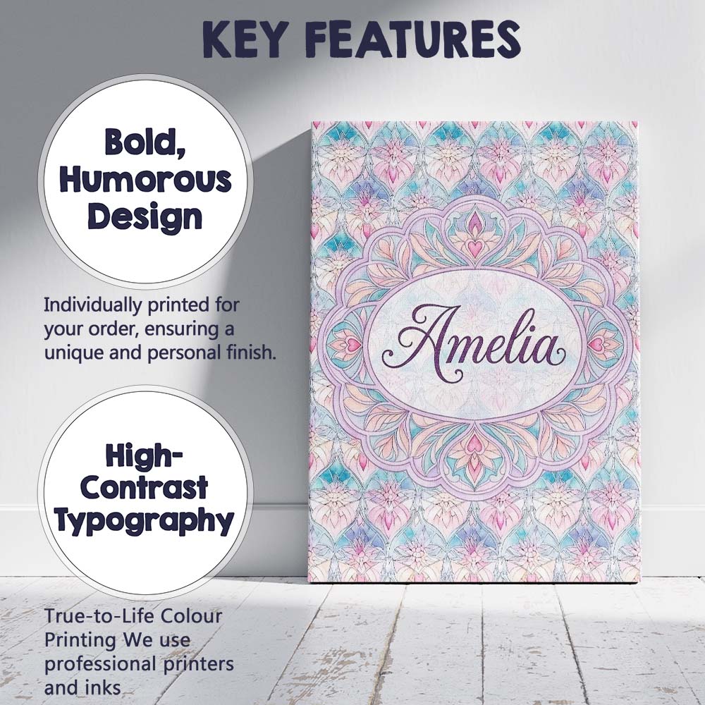 Personalised Name Pastel Nouveau Floral Custom  Modern Room Accent Elegant Feature Canvas Wall Art Print Decor Picture Ready to Hang