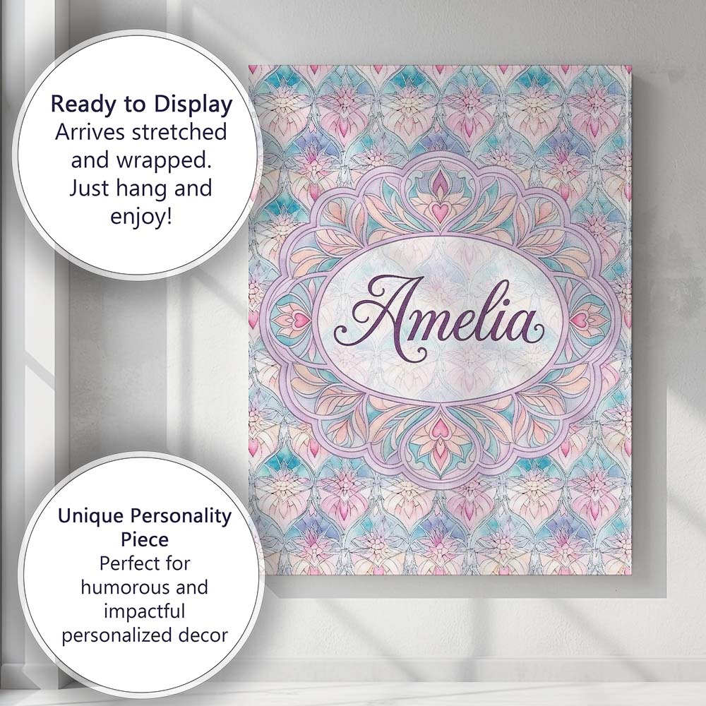 Personalised Name Pastel Nouveau Floral Custom  Modern Room Accent Elegant Feature Canvas Wall Art Print Decor Picture Ready to Hang