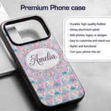 Pastel Art Nouveau Floral Soft Pink and Blue Custom Name Protective Phone Case Mobile Cover Durable Everyday Smartphone Shock Resistant