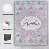 Personalised Name Pastel Nouveau Floral Custom  Modern Room Accent Elegant Feature Canvas Wall Art Print Decor Picture Ready to Hang