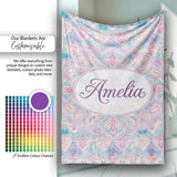 Pastel Art Nouveau Floral Soft Pink and Blue Seamless Pattern Lovely  Personalised Custom Name Super Soft Fleece Blanket Bed Sofa Throw