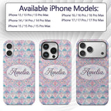 Pastel Art Nouveau Floral Soft Pink and Blue Custom Name Protective Phone Case Mobile Cover Durable Everyday Smartphone Shock Resistant