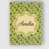 Personalised Name Green Avocado Pear Seamless Pattern Textured Custom Modern Room Accent Canvas Wall Art Print Decor Picture Ready to Hang
