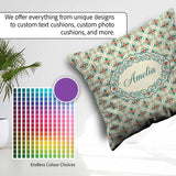 Custom Name Classic Tile Pattern Cream Teal and Seamless Pattern Square Filled Cushion Throw Pillow Sofa Bed Home Decor Zip Washable UK Made