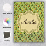 Personalised Name Green Avocado Pear Seamless Pattern Textured Custom Modern Room Accent Canvas Wall Art Print Decor Picture Ready to Hang