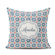 Custom Name Blue Red Floral Tile Motif Seamless Pattern Lovely Square Filled Cushion Throw Pillow Sofa Bed Home Decor Zip Washable UK Made