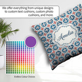 Custom Name Blue Red Floral Tile Motif Seamless Pattern Lovely Square Filled Cushion Throw Pillow Sofa Bed Home Decor Zip Washable UK Made