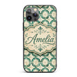Vintage Distressed Moroccan Tile Green and Cream Custom Name Protective Phone Case Mobile Cover Durable Everyday Smartphone Shock Resistant
