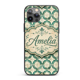 Vintage Distressed Moroccan Tile Green and Cream Custom Name Protective Phone Case Mobile Cover Durable Everyday Smartphone Shock Resistant