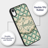Vintage Distressed Moroccan Tile Green and Cream Custom Name Protective Phone Case Mobile Cover Durable Everyday Smartphone Shock Resistant