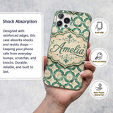 Vintage Distressed Moroccan Tile Green and Cream Custom Name Protective Phone Case Mobile Cover Durable Everyday Smartphone Shock Resistant