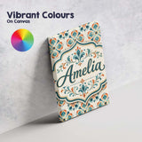 Personalised Name Decorative Floral Tile Custom  Unique Gift Idea Elegant Feature Canvas Wall Art Print Decor Picture Ready to Hang