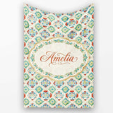 Colorful Ornamental Floral Tile Red Blue and Green Seamless Pattern  Personalised Custom Name Super Soft Fleece Blanket Bed Sofa Throw