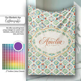 Colorful Ornamental Floral Tile Red Blue and Green Seamless Pattern  Personalised Custom Name Super Soft Fleece Blanket Bed Sofa Throw